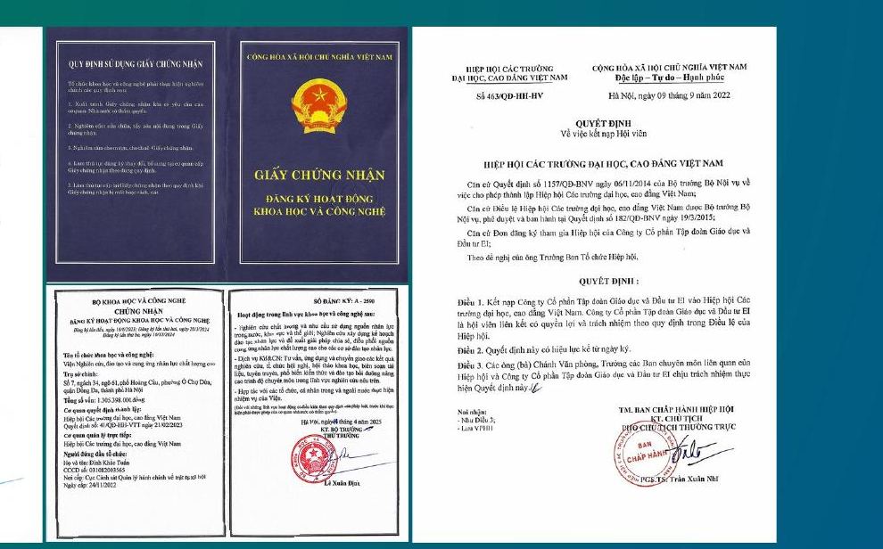 Giấy chứng nhận hoạt động khoa học công nghệ và quyết định kết nạp hội viên